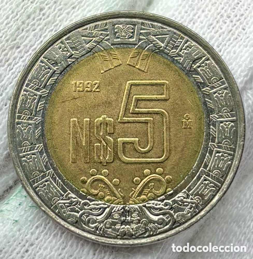 Monedas antiguas de Am&eacute;rica: Moneda M&Eacute;XICO 5 Pesos 1992 SC- . Bimetalica
