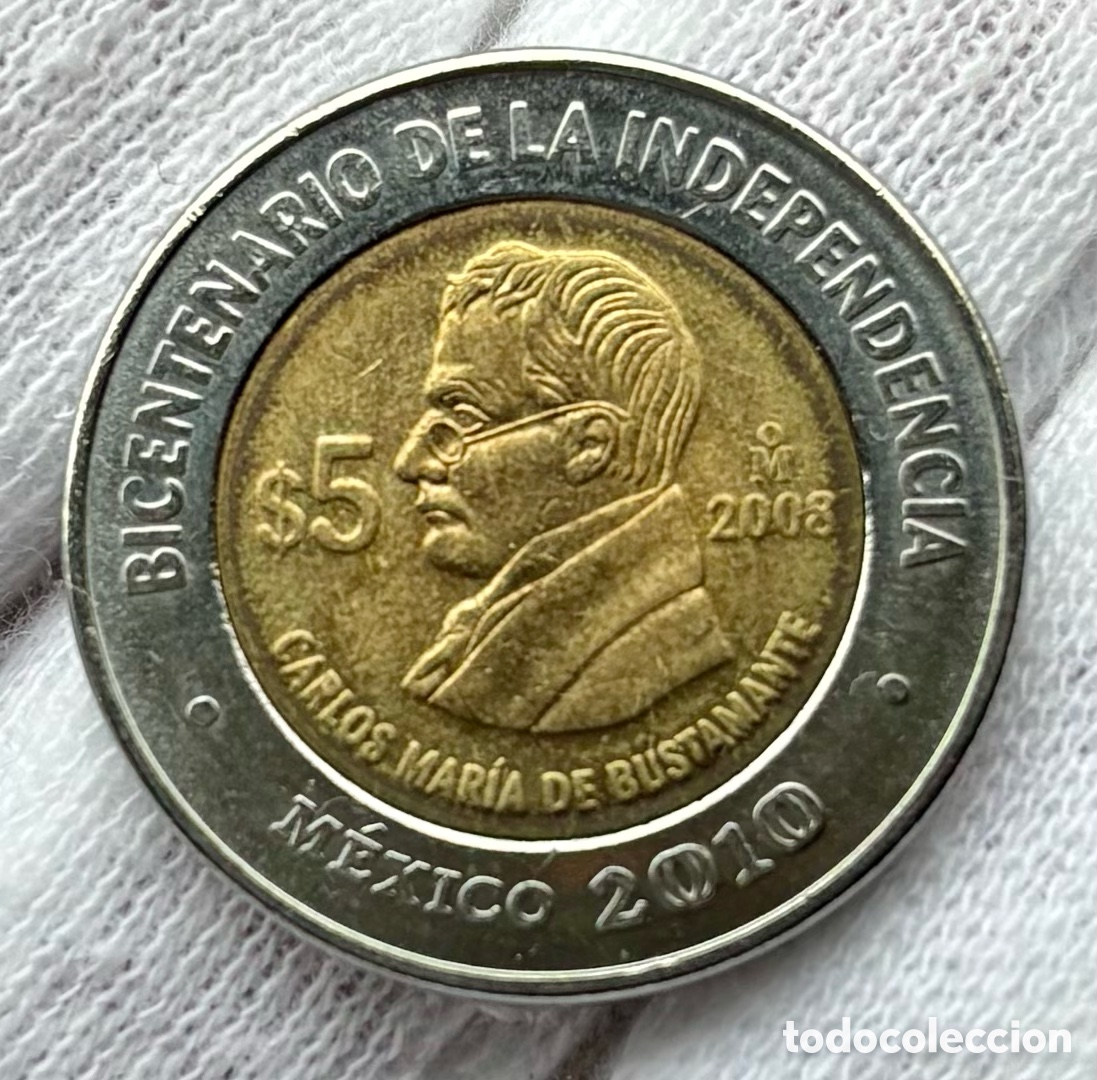 Monedas antiguas de Am&eacute;rica: Moneda M&Eacute;XICO 5 Pesos 2008 SC. Carlos Mar&iacute;a de Bustamante . Bimetalica Conmemorativa