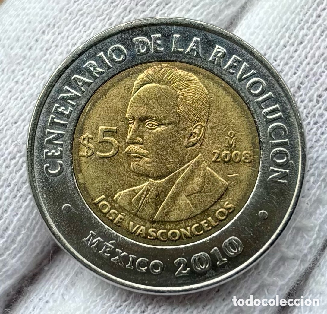 Monedas antiguas de Am&eacute;rica: Moneda M&Eacute;XICO 5 Pesos 2008 SC Jos&eacute; Vasconcelos. Bimetalica Conmemorativa