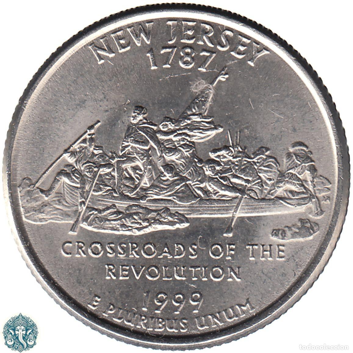 Monedas antiguas de Am&eacute;rica: ESTADOS UNIDOS &frac14; D&oacute;lar Cuarto 1999 Ceca P (Filadelfia) Estado de Nueva Jersey KM#295