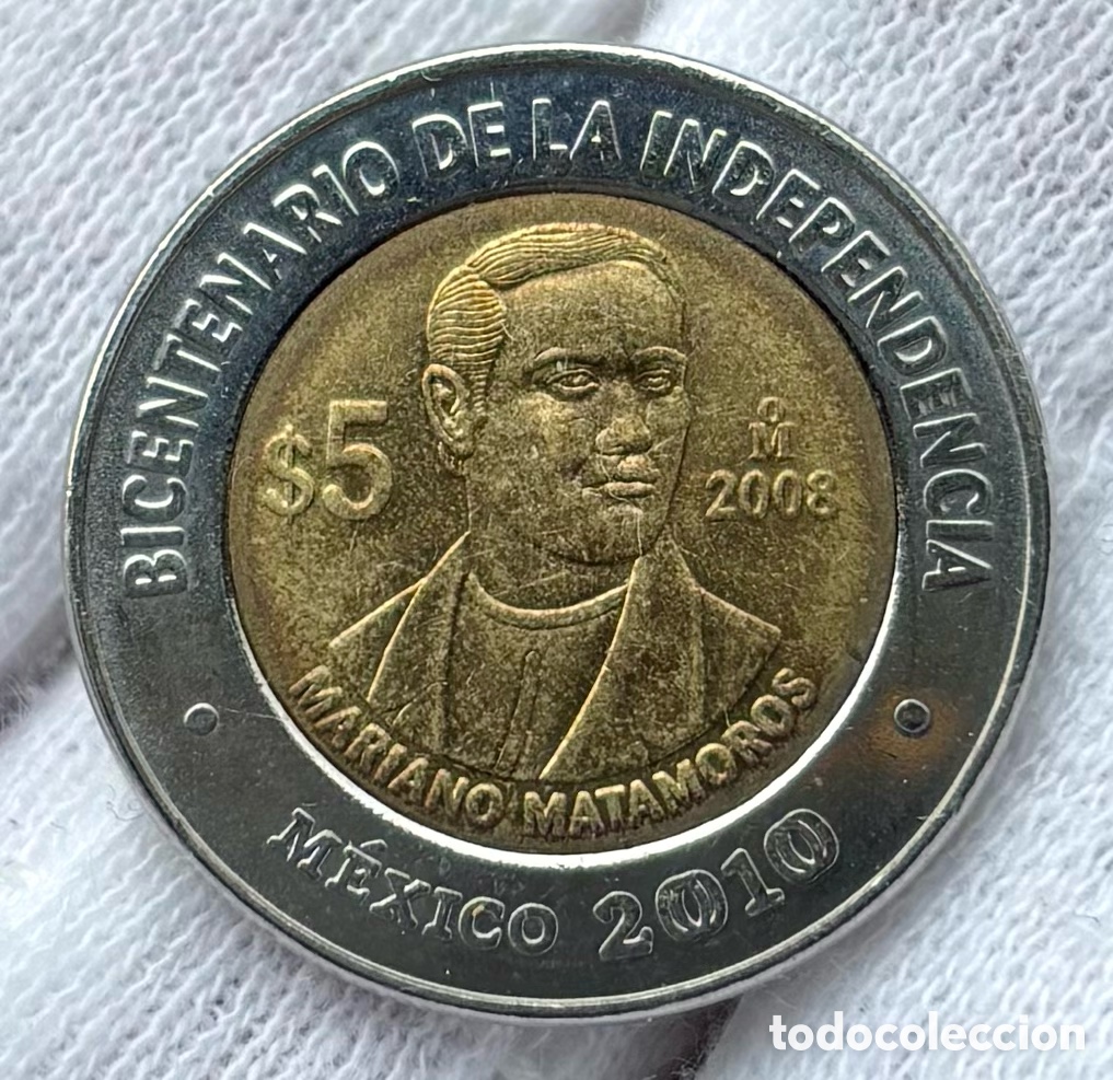 Monedas antiguas de Am&eacute;rica: Moneda M&Eacute;XICO 5 Pesos 2008 SC Mariano Matamoros. Bimetalica Conmemorativa