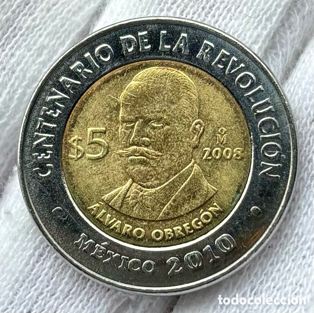 Monedas antiguas de Am&eacute;rica: Moneda M&Eacute;XICO 5 Pesos 2008 SC &Aacute;lvaro Obreg&oacute;n. Bimetalica Conmemorativa