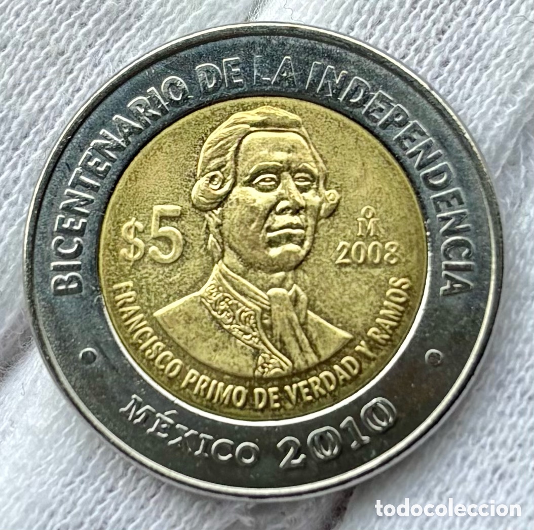Monedas antiguas de Am&eacute;rica: Moneda M&Eacute;XICO 5 Pesos 2008 SC. Francisco Primo de Verdad y Ramos . Bimetalica Conmemorativa