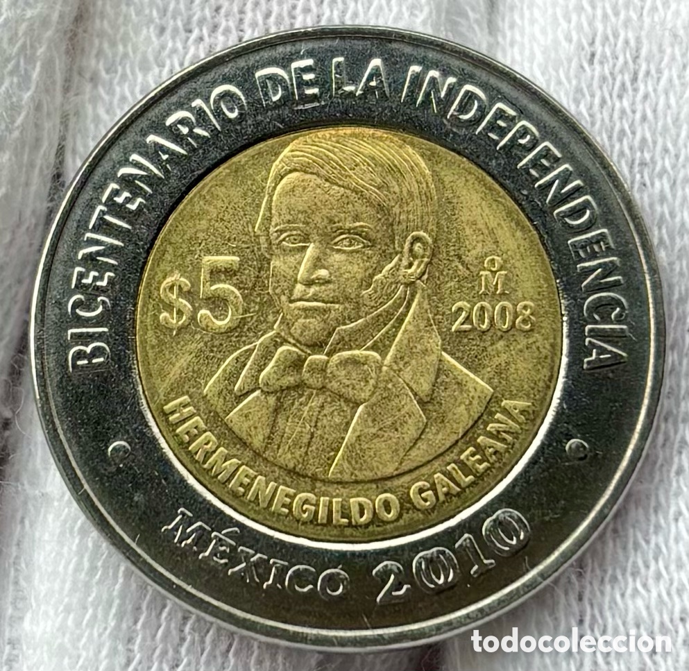 Monedas antiguas de Am&eacute;rica: Moneda M&Eacute;XICO 5 Pesos 2008 SC. Hermenegildo Galeana. Bimetalica Conmemorativa