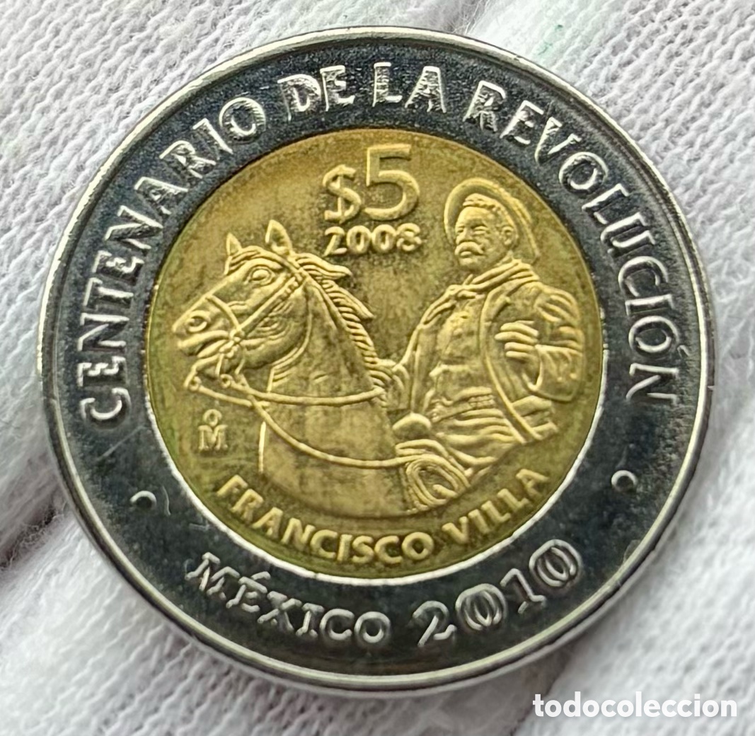 Monedas antiguas de Am&eacute;rica: Moneda M&Eacute;XICO 5 Pesos 2008 SC . Francisco Villa. Bimetalica Conmemorativa