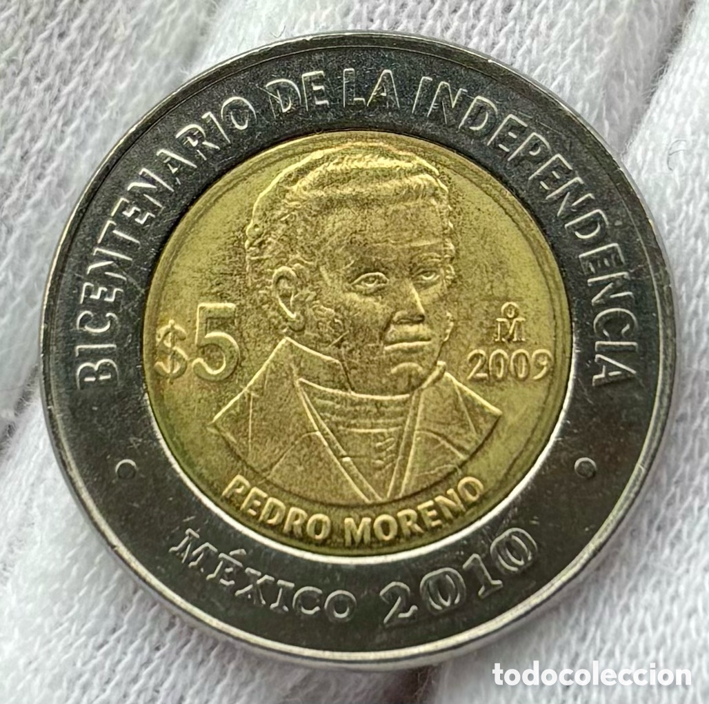 Monedas antiguas de Am&eacute;rica: Moneda M&Eacute;XICO 5 Pesos 2009 SC. Pedro Moreno. Bimetalica Conmemorativa