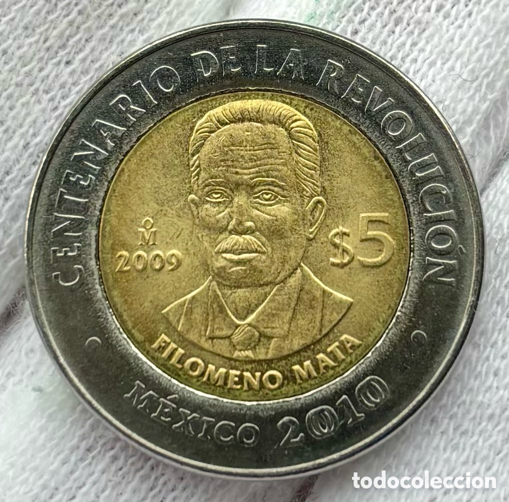 Monedas antiguas de Am&eacute;rica: Moneda M&Eacute;XICO 5 Pesos 2009 SC. Filomeno Mata. Bimetalica Conmemorativa