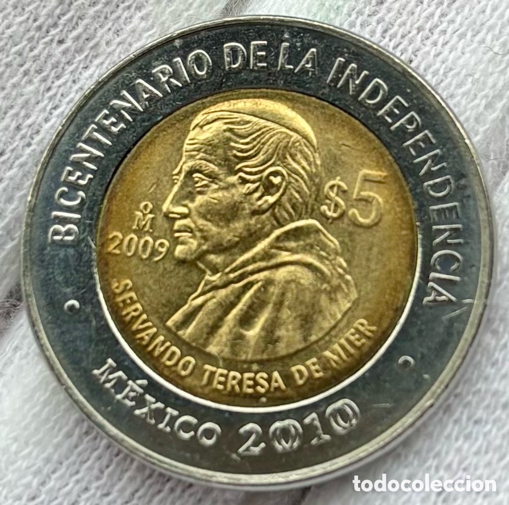Monedas antiguas de Am&eacute;rica: Moneda M&Eacute;XICO 5 Pesos 2009 SC. Servando Teresa de Mier. Bimetalica Conmemorativa