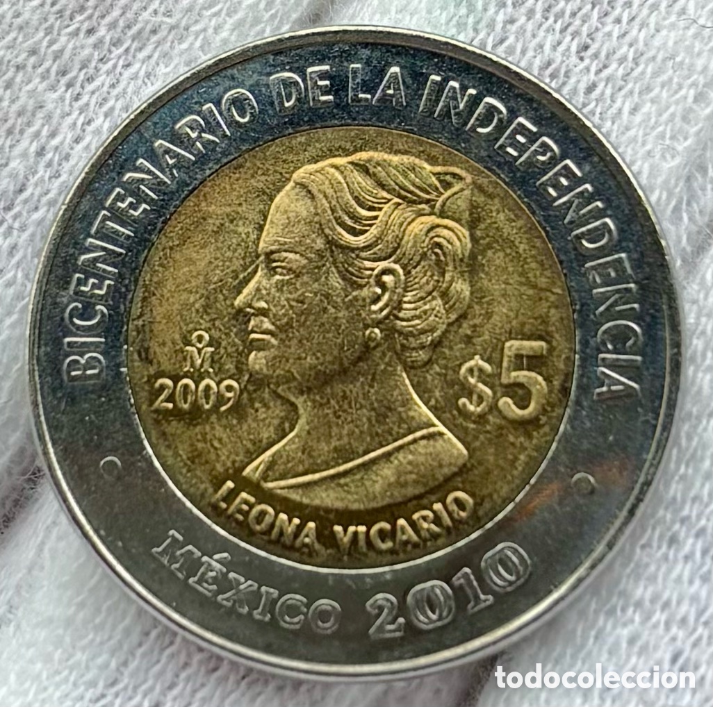 Monedas antiguas de Am&eacute;rica: Moneda M&Eacute;XICO 5 Pesos 2009 SC Leona Vicario. Bimetalica Conmemorativa