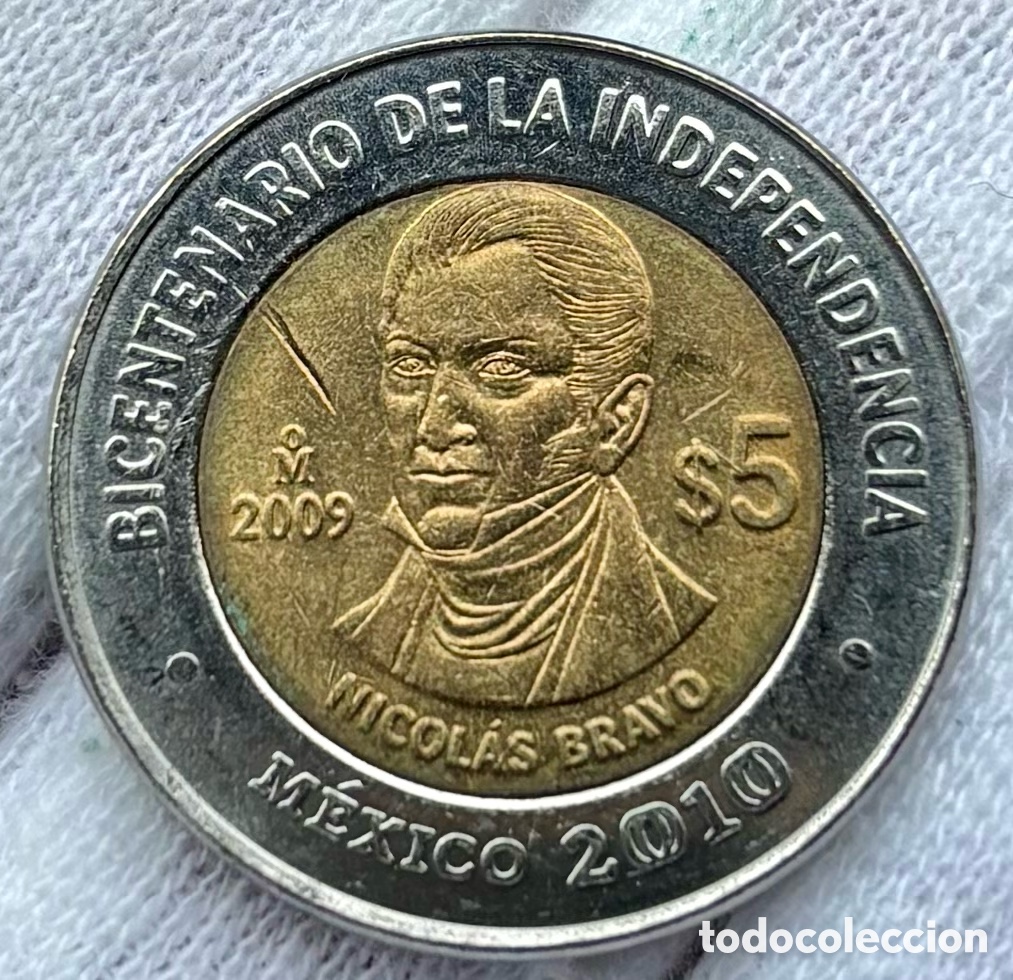 Monedas antiguas de Am&eacute;rica: Moneda M&Eacute;XICO 5 Pesos 2009 SC- . Nicol&aacute;s Bravo. Bimetalica Conmemorativa