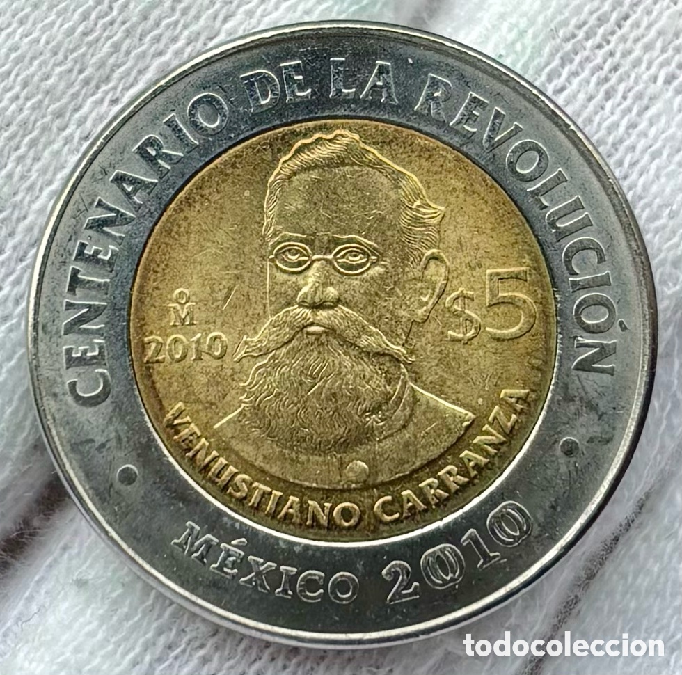 Monedas antiguas de Am&eacute;rica: Moneda M&Eacute;XICO 5 Pesos 2010 SC. Venustiano Carranza . Bimetalica Conmemorativa