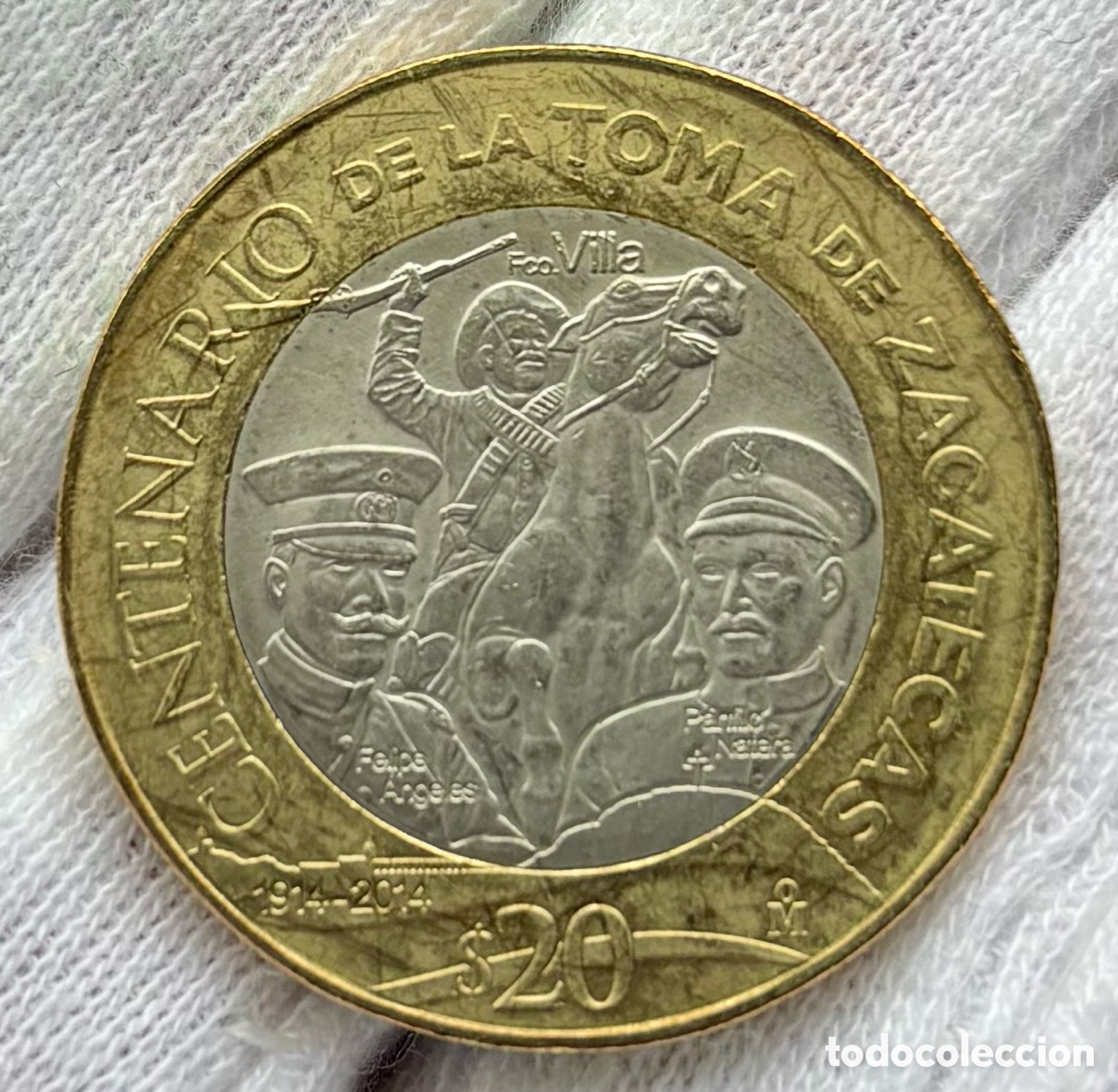 Monedas antiguas de Am&eacute;rica: Moneda M&Eacute;XICO 20 Pesos 2014 SC- . Centenario Toma de Zacatecas. Bimetalica Conmemorativa