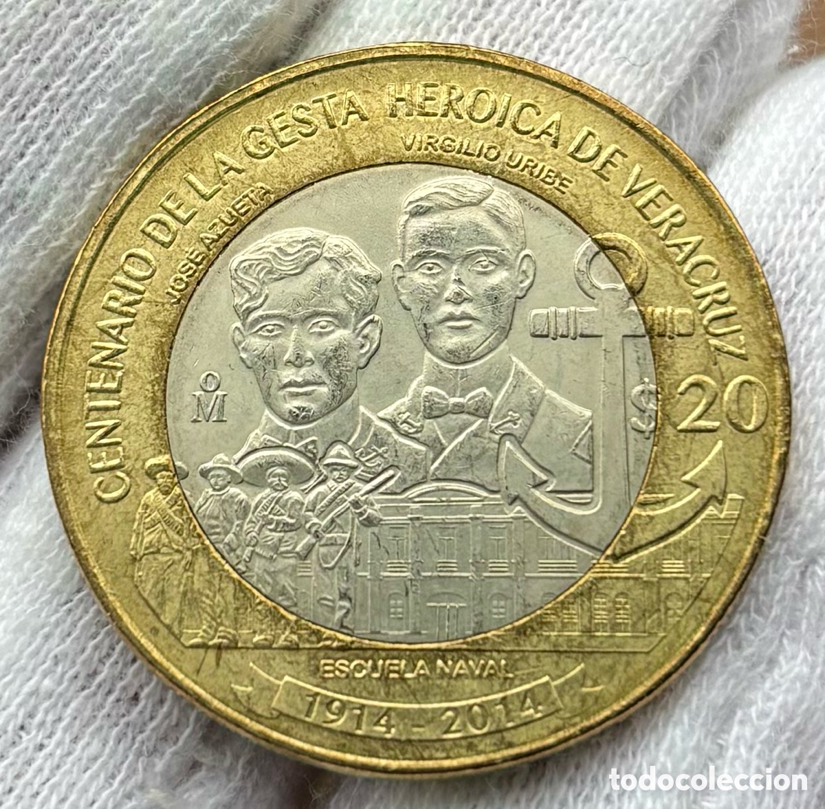 Monedas antiguas de Am&eacute;rica: Moneda M&Eacute;XICO 20 Pesos 2014 SC-. Gesta Heroica Veracruz. Bimetalica Conmemorativa