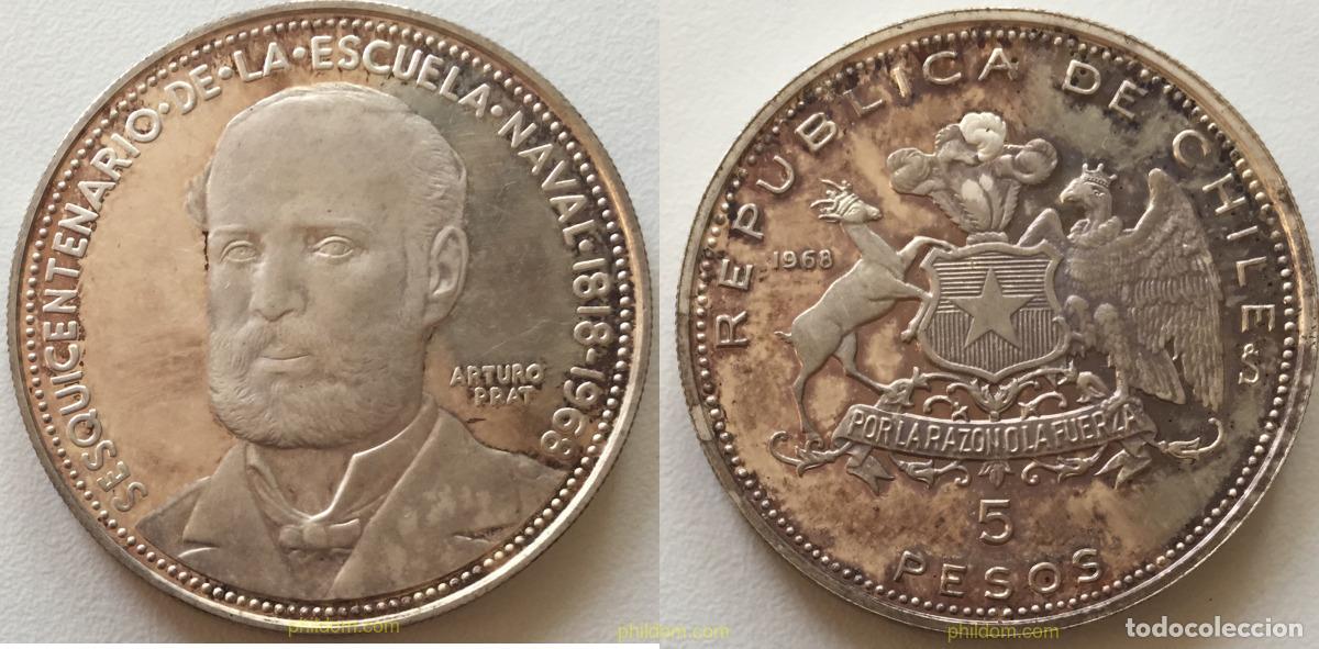 Monedas antiguas de Am&eacute;rica: 1677 CHILE 1968 1968 CHILE 5 PESOS PROOF ESCUELA NAVAL