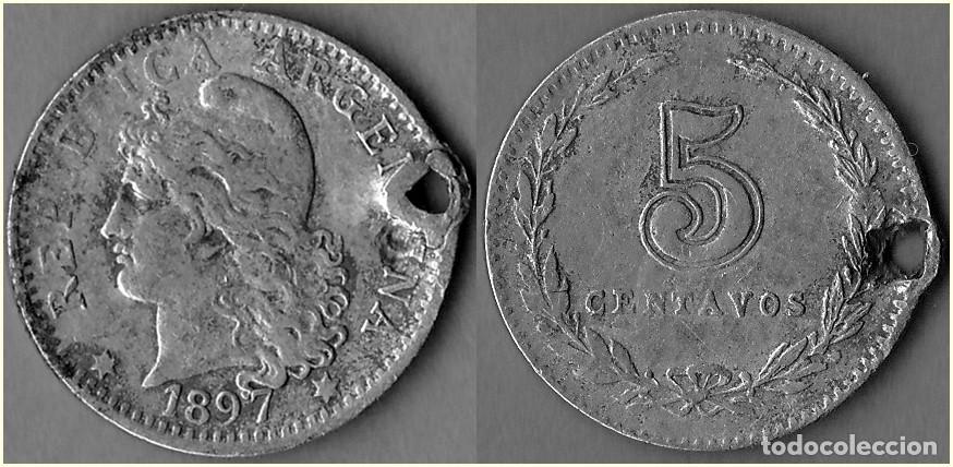 Old Coins of America: 1897 - ARGENTINA - 5 CENTAVOS - KM # 34 - CUPRONIQUEL