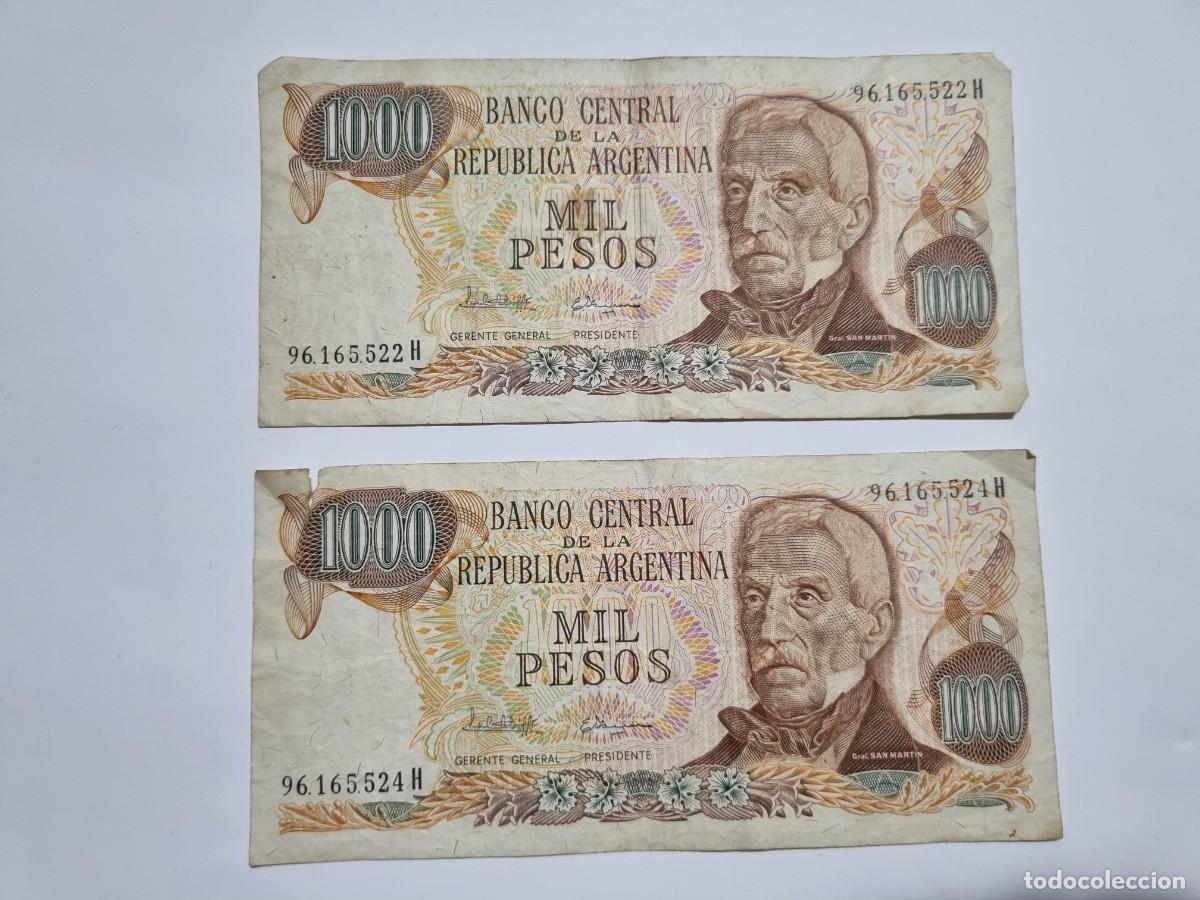 Monedas antiguas de Am&eacute;rica: Lote 2x Billete Republica Argentina 1000 Pesos Serie H 1977-1983 Coleccionista