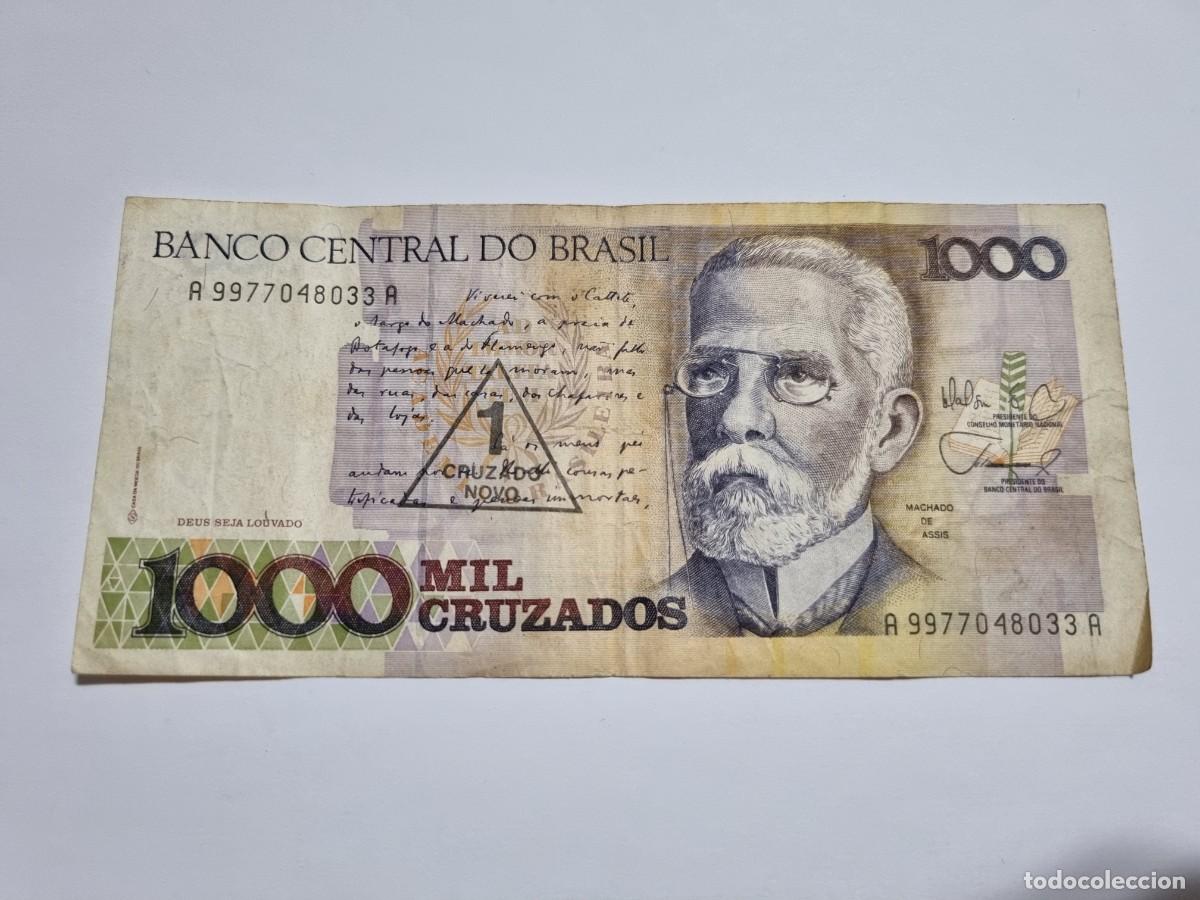 Monedas antiguas de Am&eacute;rica: Antiguo Billete Banco Central Brasil 1000 Cruzados Serie A 1989