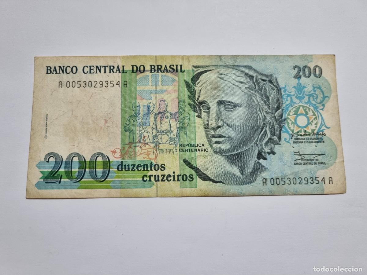 Monedas antiguas de Am&eacute;rica: Antiguo Billete Banco Central Brasil 200 Cruzados Serie A Cruzeiros 1990