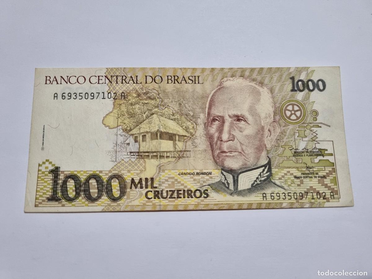 Monedas antiguas de Am&eacute;rica: Antiguo Billete Banco Central Brasil 1000 Cruzados Serie A Cruzeiros