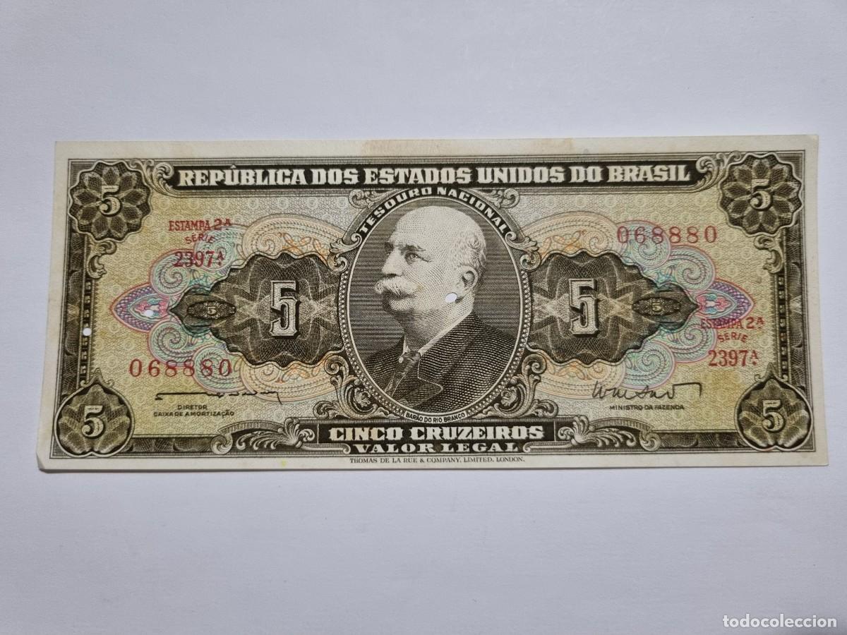 Monedas antiguas de Am&eacute;rica: Antiguo Billete Republica Dos Estados Brasil 5 Cruzados Serie 2397 Cruzeiros
