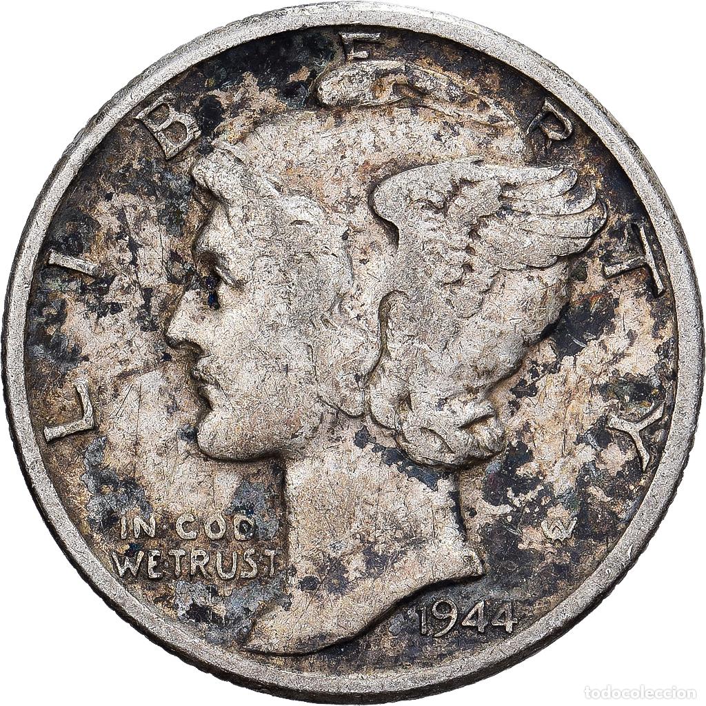 Monedas antiguas de Am&eacute;rica: [#1530006] Estados Unidos, Dime, Mercury Dime, 1944, U.S. Mint, Plata, BC+, KM:140