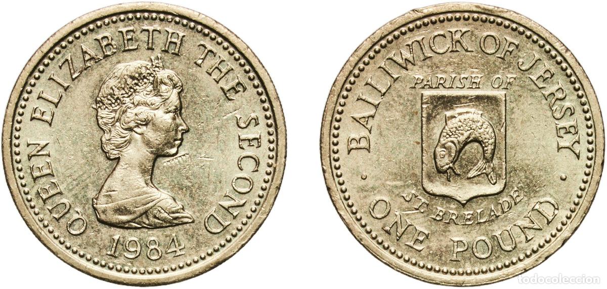 Monedas antiguas de Am&eacute;rica: Jersey British dependency 1984 1 Pound - Elizabeth II (St. Brelade) Nickel brass Royal Mint (20000)