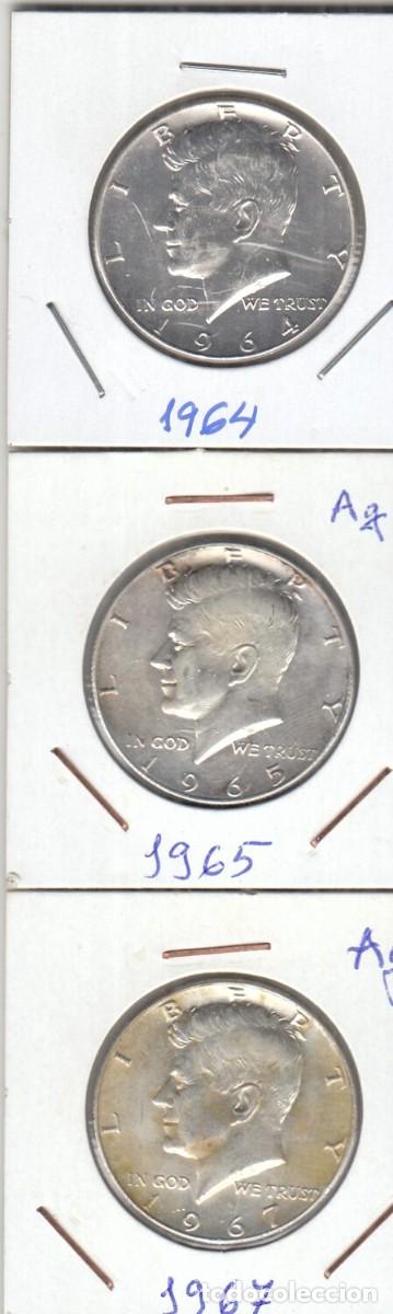 Monedas antiguas de Am&eacute;rica: ESTADOS UNIDOS. Tres monedas de &frac12;$ de Plata de 1964, 1965 y 1967. MBC-EBC.