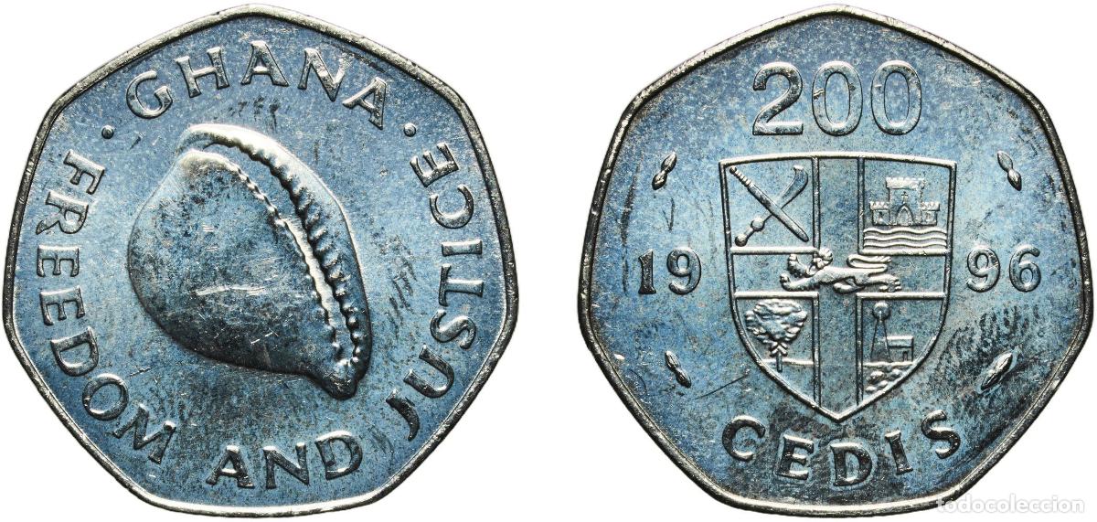 Monedas antiguas de Am&eacute;rica: Ghana Republic 1996 200 Cedis Nickel plated steel Royal Canadian Mint 8.5g UNC KM 35