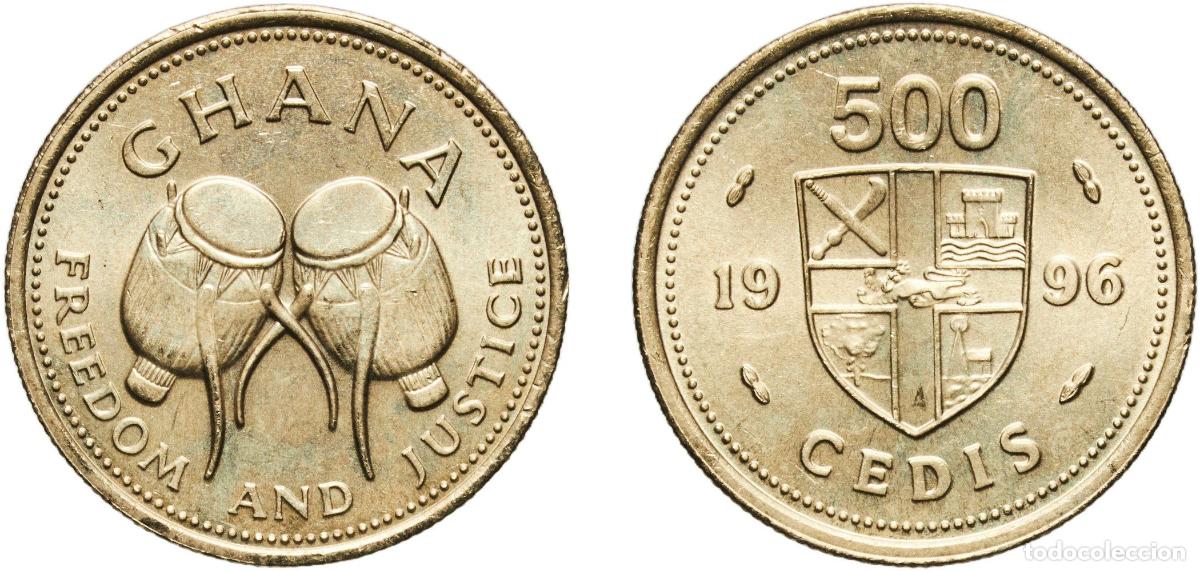 Monedas antiguas de Am&eacute;rica: Ghana Republic 1996 500 Cedis Nickel brass Royal Canadian Mint 9.2g UNC KM 34