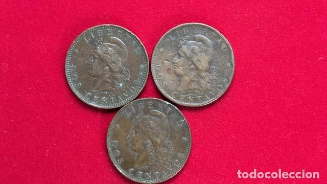 Monedas antiguas de Am&eacute;rica: 3 Monedas de 2 centavos 1882, 1891 y 1892 Argentina