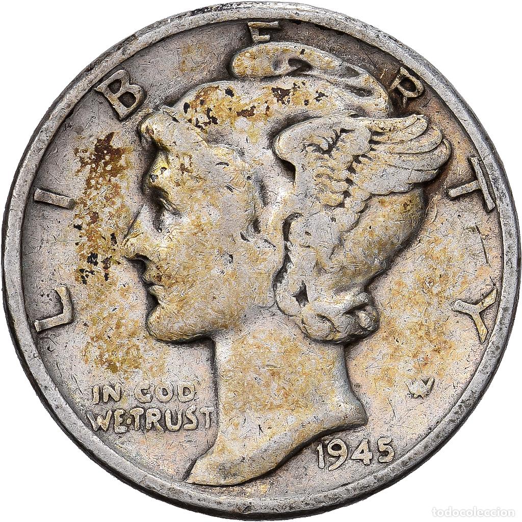 Monedas antiguas de Am&eacute;rica: [#1530066] Estados Unidos, Dime, Mercury Dime, 1945, U.S. Mint, Plata, BC+, KM:140