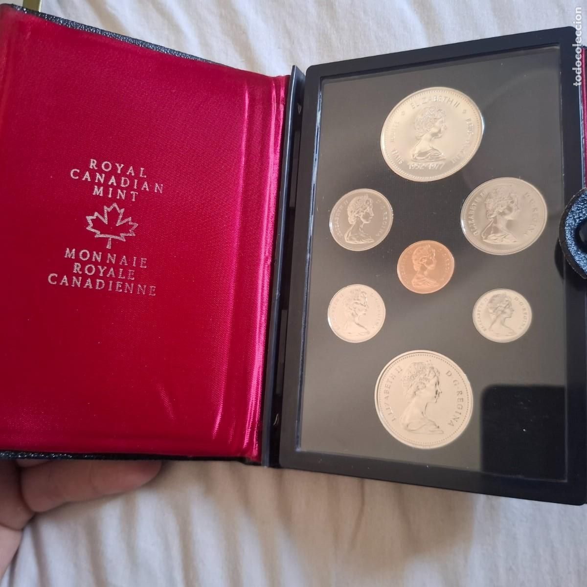 Monedas antiguas de Am&eacute;rica: Cartera de lujo con monedas de Canad&aacute;. Serie 1977 ( incluye dollar en plata)