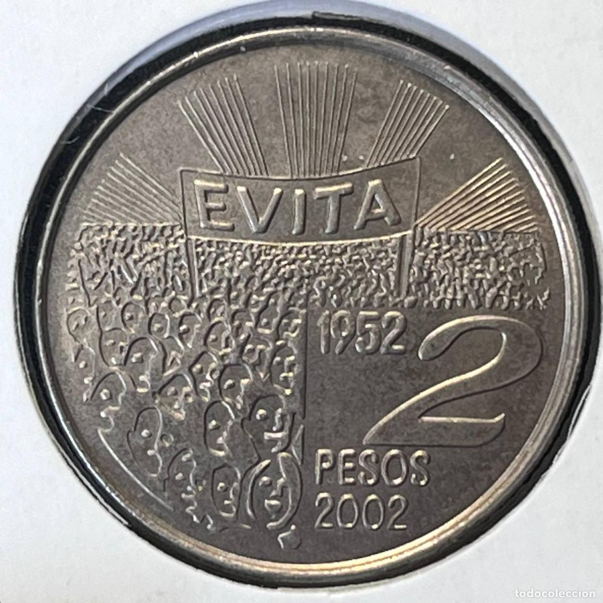 Monedas antiguas de Am&eacute;rica: ARGENTINA 2 PESOS 2002 KM#135.1 EVA PERON &rdquo;EVITA&rdquo; (reeded edge) UNC