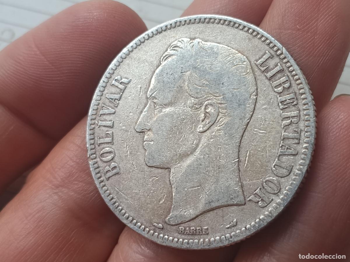 Monedas antiguas de Am&eacute;rica: Bol&iacute;var fuerte de plata, 5 bol&iacute;vares. Venezuela. Tipo duro 1912