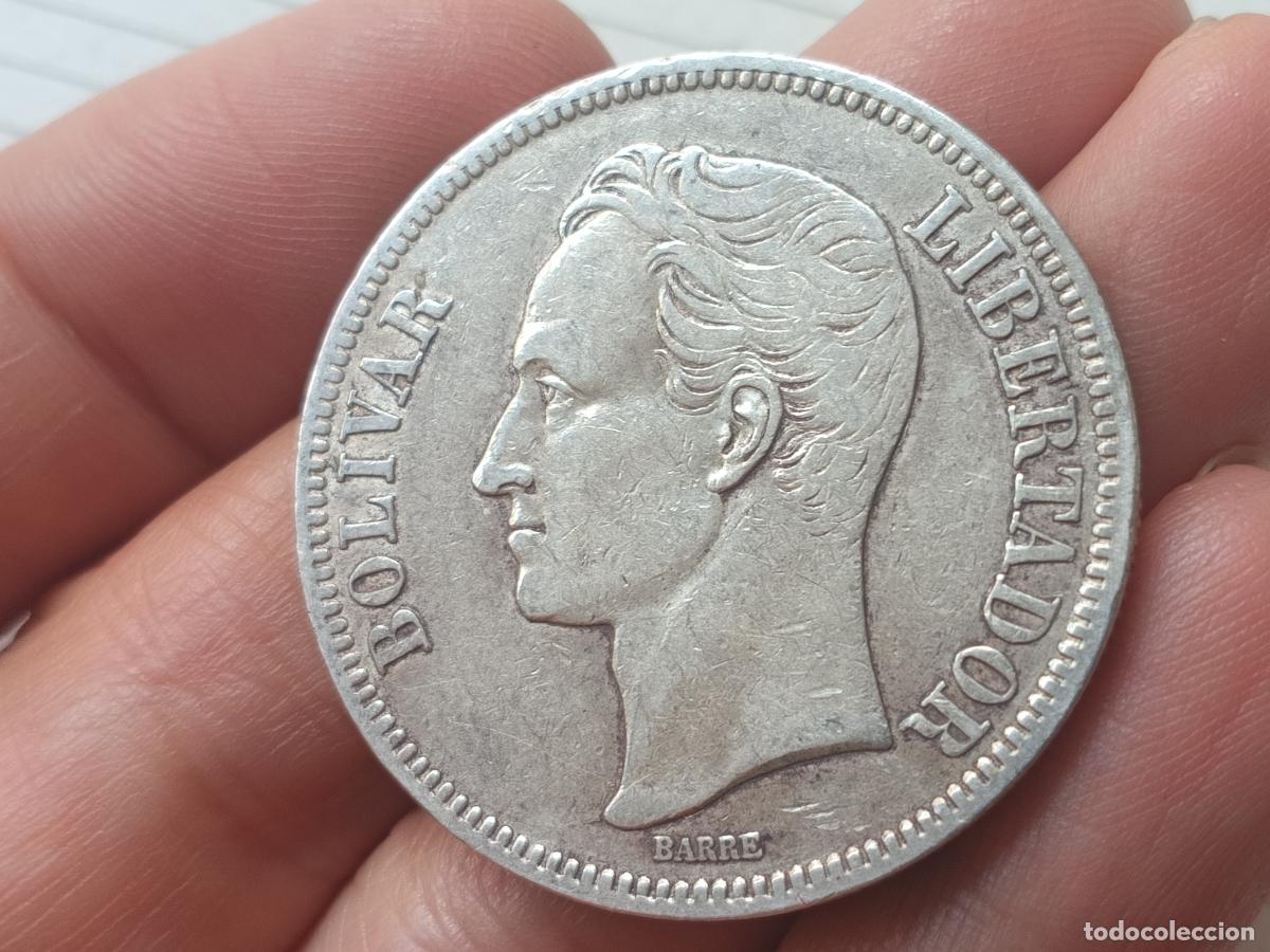 Monedas antiguas de Am&eacute;rica: Bol&iacute;var fuerte de plata, 5 bol&iacute;vares. Venezuela. Tipo duro 1924