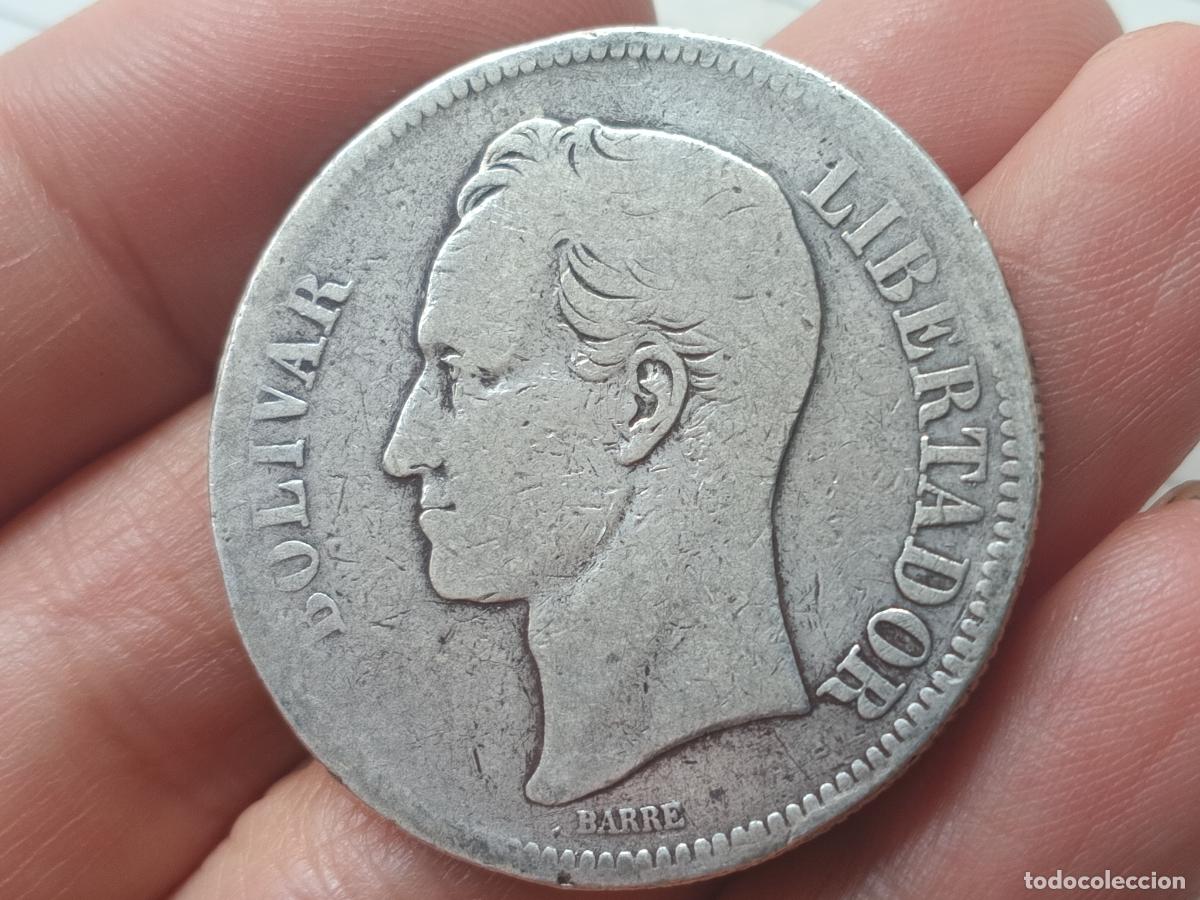 Monedas antiguas de Am&eacute;rica: Bol&iacute;var fuerte de plata, 5 bol&iacute;vares. Venezuela. Tipo duro 1887