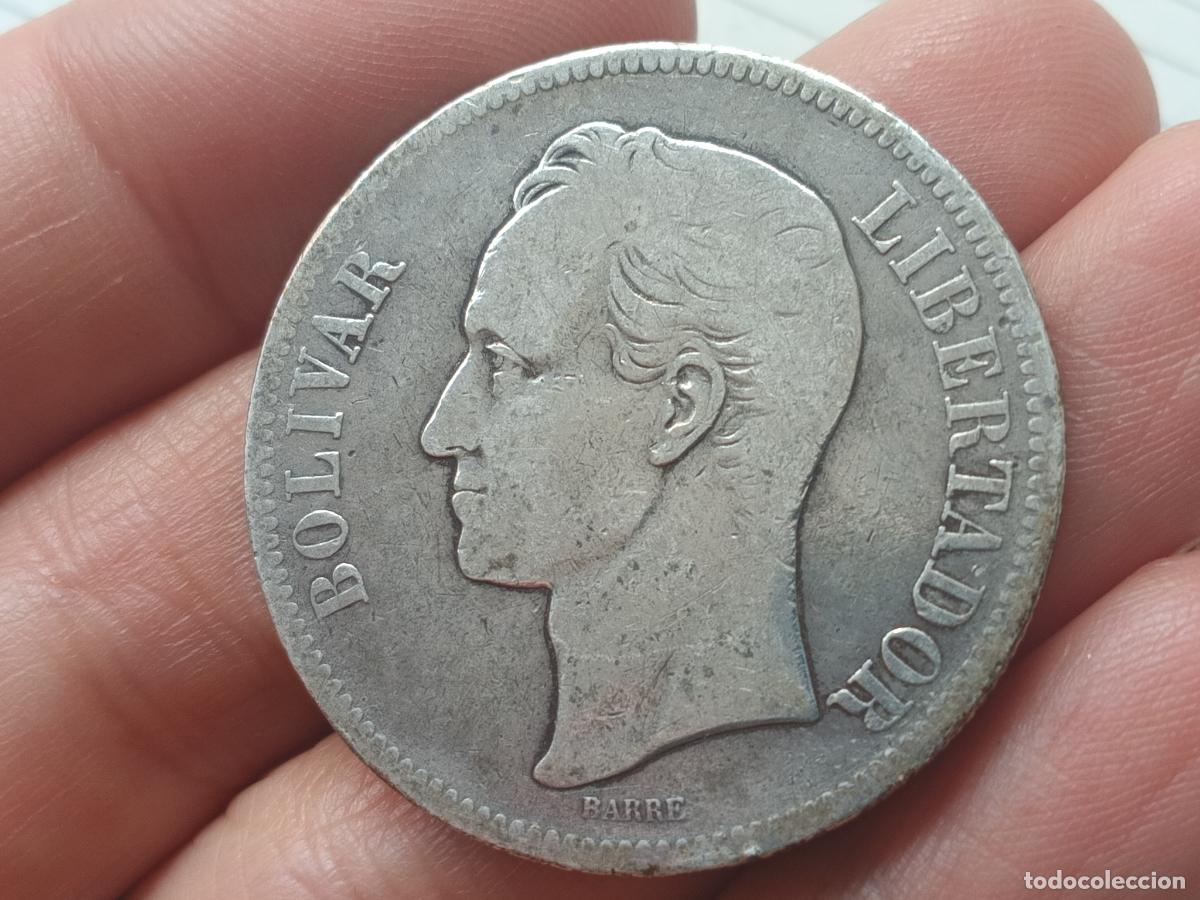 Monedas antiguas de Am&eacute;rica: Bol&iacute;var fuerte de plata, 5 bol&iacute;vares. Venezuela. Tipo duro 1879