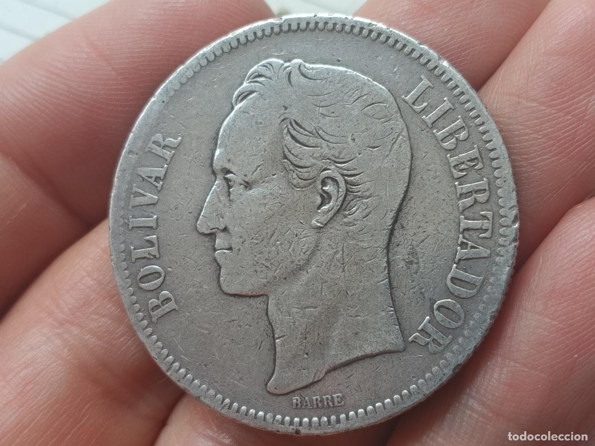 Monedas antiguas de Am&eacute;rica: Bol&iacute;var fuerte de plata, 5 bol&iacute;vares. Venezuela. Tipo duro 1888