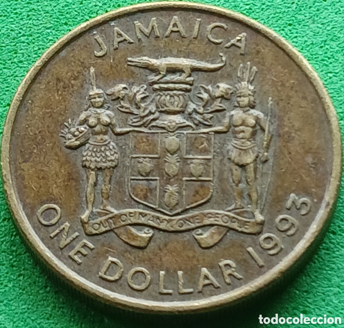 Monedas antiguas de Am&eacute;rica: Jamaica one dollar 1993 km#145a magn&eacute;tica