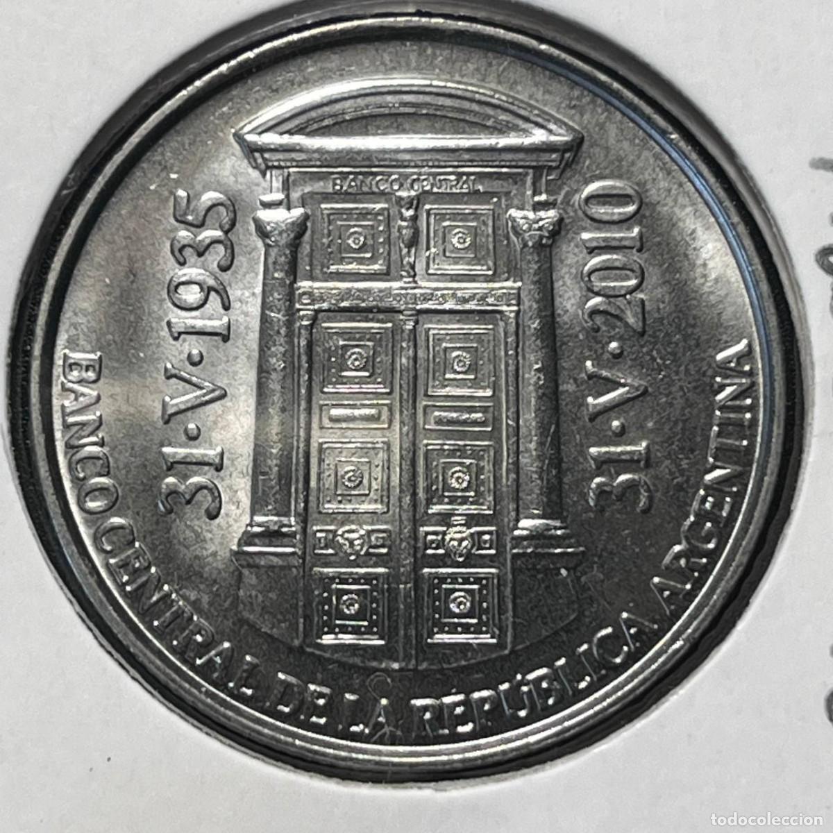 Monedas antiguas de Am&eacute;rica: ARGENTINA 2 PESOS 2010 KM#162.1 &rdquo;75 Aniv. Banco Central&rdquo; (reeded edge) UNC