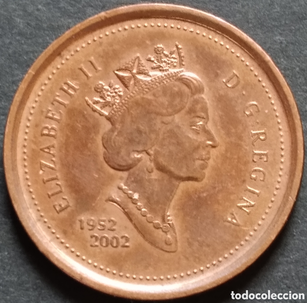 Monnaies anciennes d'Am&eacute;rique: MONEDA - CANADA CONMEMORATIVA 1 CENT 2002 - 50&ordf; ANIVERSARIO SUCESI&Oacute;N DE LA REINA ISABEL II