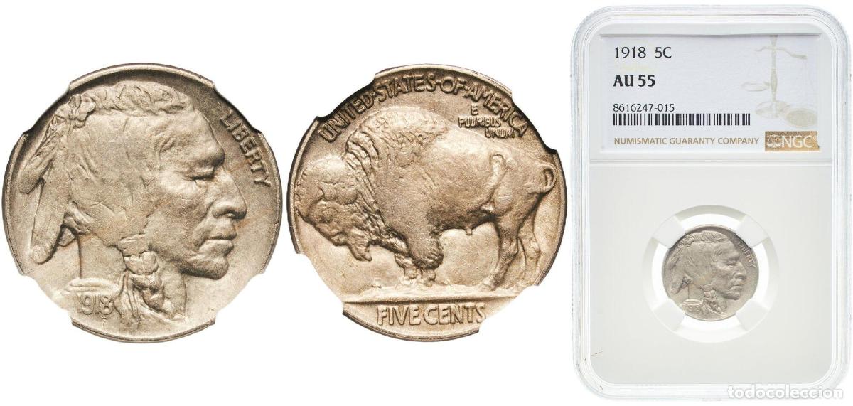 Monedas antiguas de Am&eacute;rica: United States Federal republic 1918 5 Cents &rdquo;Buffalo Nickel&rdquo; (flat ground) Copper-nickel Philadelph