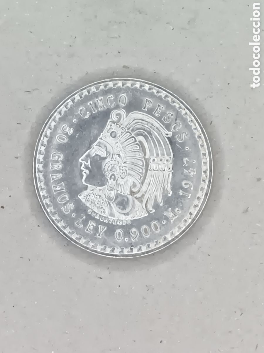 Monedas antiguas de Am&eacute;rica: 1947 MONEDA DE 5 PESOS MEXICANOS &rdquo;CUAUHT&Eacute;MOC&rdquo;