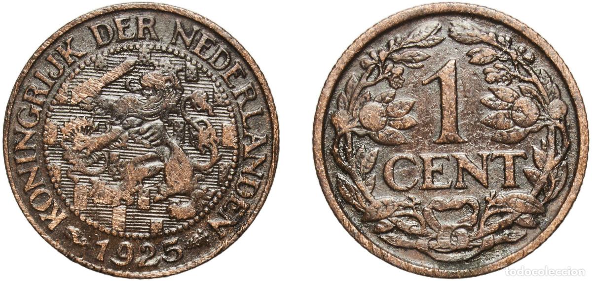 Monedas antiguas de Am&eacute;rica: Netherlands Kingdom 1925 1 Cent - Wilhelmina Bronze Utrecht Mint (18600000) 2.44g AU Sch 987