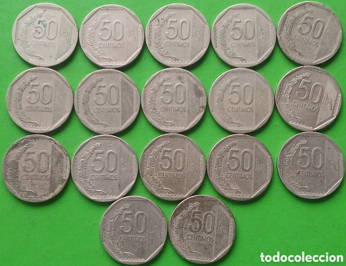 Monedas antiguas de Am&eacute;rica: Per&uacute; lote 17 monedas de 50 centimos/ diferentes fechas.