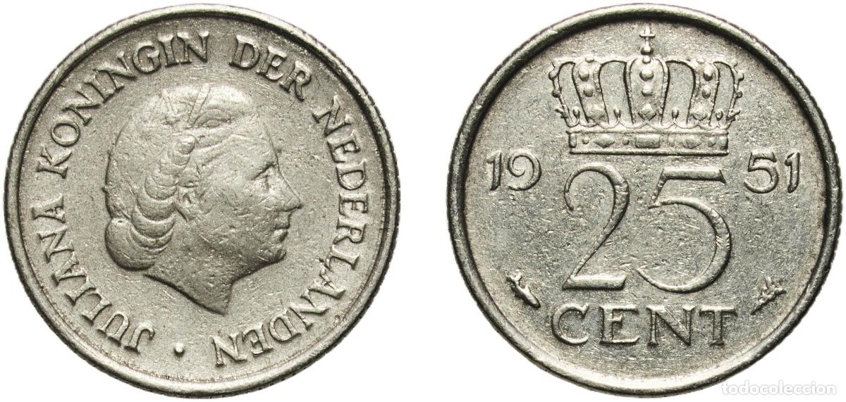 Monedas antiguas de Am&eacute;rica: Netherlands Kingdom 1951 25 Cents - Juliana Nickel Utrecht Mint (33200000) 2.94g XF Sch 1136