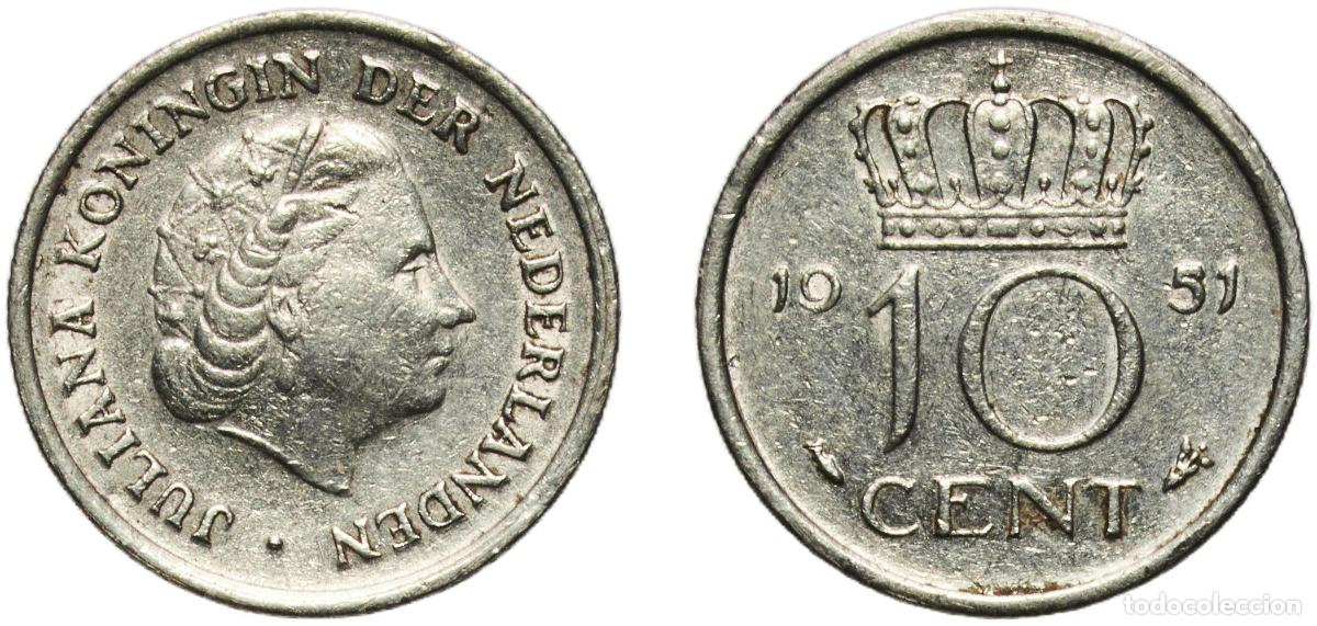 Monedas antiguas de Am&eacute;rica: Netherlands Kingdom 1951 10 Cents - Juliana Nickel Utrecht Mint (54200000) 1.49g XF Sch 1166