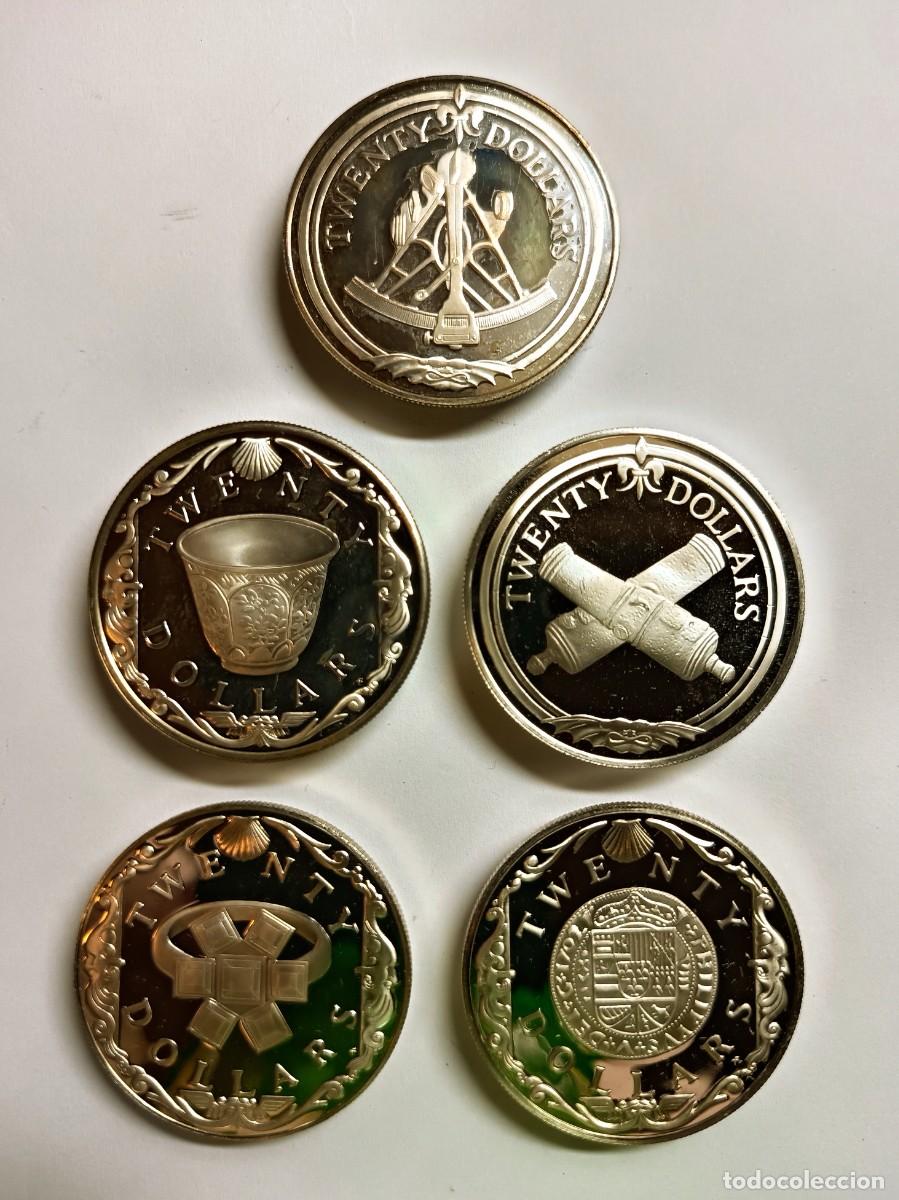 Monedas antiguas de Am&eacute;rica: ISLAS V&Iacute;RGENES BRIT&Aacute;NICAS. 5 MONEDAS DE 20$. PLATA. 1985. &rdquo;TESOROS ARQUEOL&Oacute;GICOS MARINOS&rdquo;