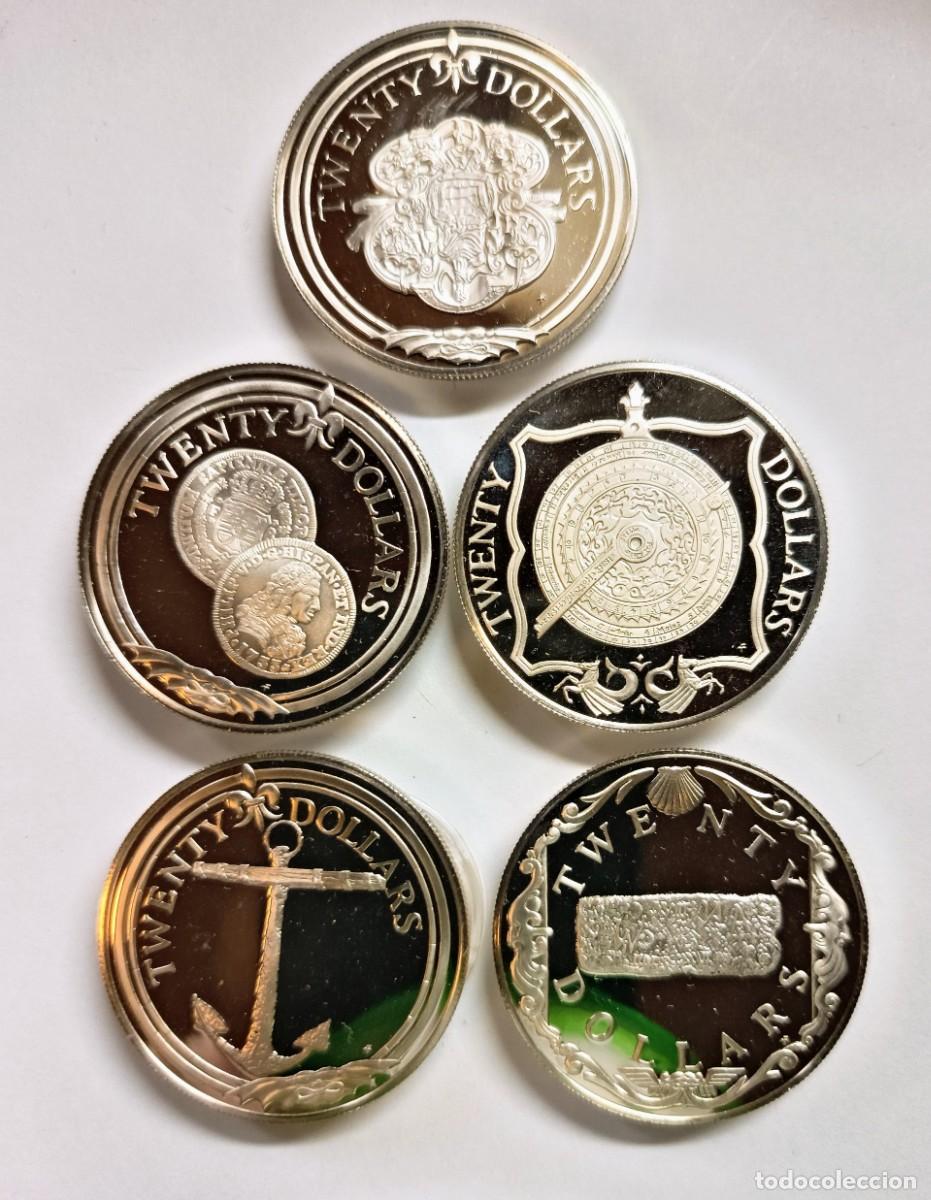 Monedas antiguas de Am&eacute;rica: ISLAS V&Iacute;RGENES BRIT&Aacute;NICAS. 5 MONEDAS DE 20$. PLATA. 1985. &rdquo;TESOROS ARQUEOL&Oacute;GICOS MARINOS&rdquo;
