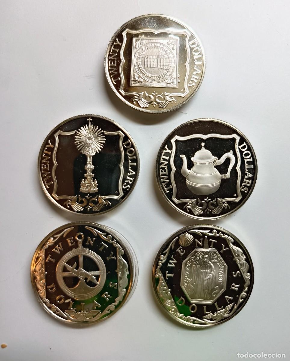 Monedas antiguas de Am&eacute;rica: ISLAS V&Iacute;RGENES BRIT&Aacute;NICAS. 5 MONEDAS DE 20$. PLATA. 1985. &rdquo;TESOROS ARQUEOL&Oacute;GICOS MARINOS&rdquo;